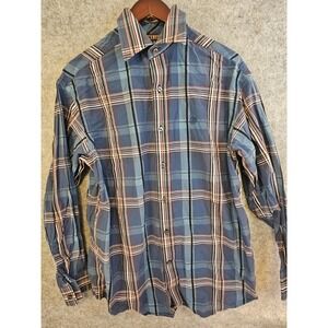 Sean John Mens Size L‎ Casual Shirt Blue Plaid Short Sleeve Cotton Retro Hip Hop